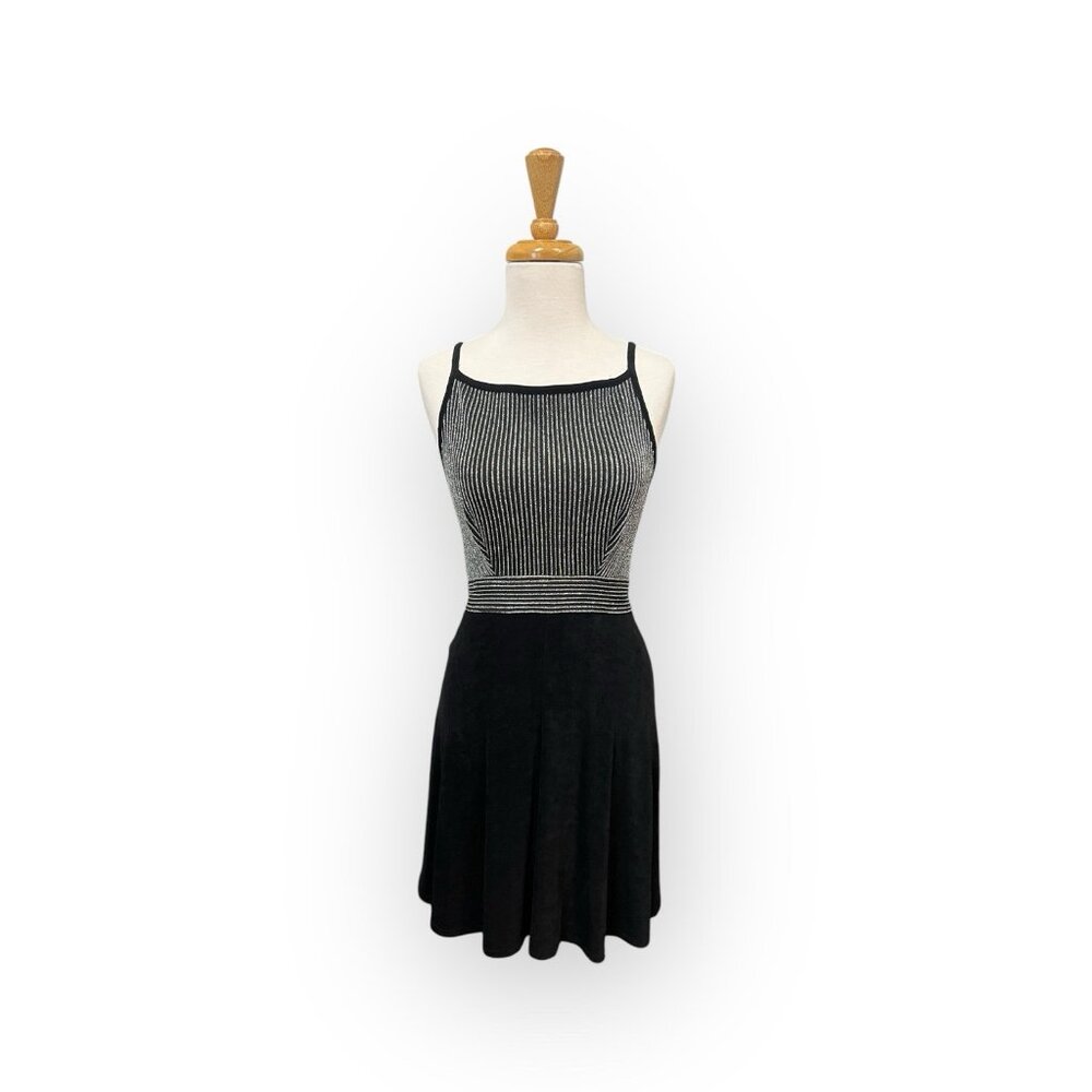 Vintage Tadashi Black Metallic Mini Dress Size Xs